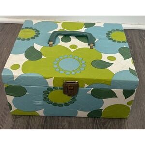 Vtg 70s Mod Vanity Sewing Box Daisy Floral Flower Power Storage Case MCM Decor